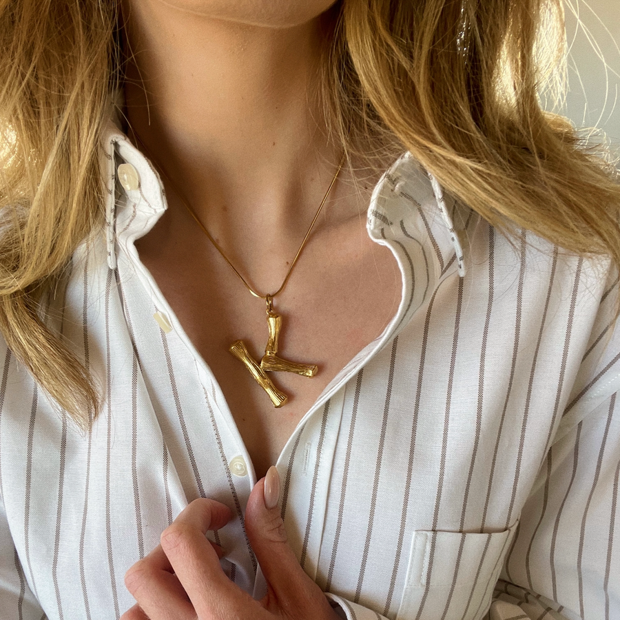 BAMBOO INITIAL PENDANT NECKLACE