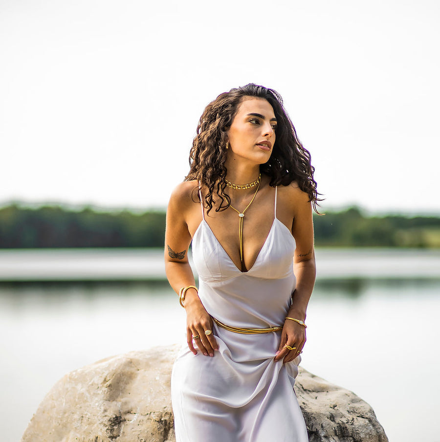 Scarab Lariat - Mother of Pearl